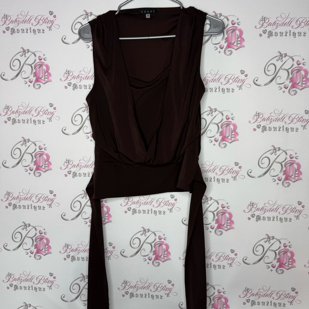 Coast tank top brown stretchy y2k tie up ribbon 🎀 bottom versatile 14 stretchy
